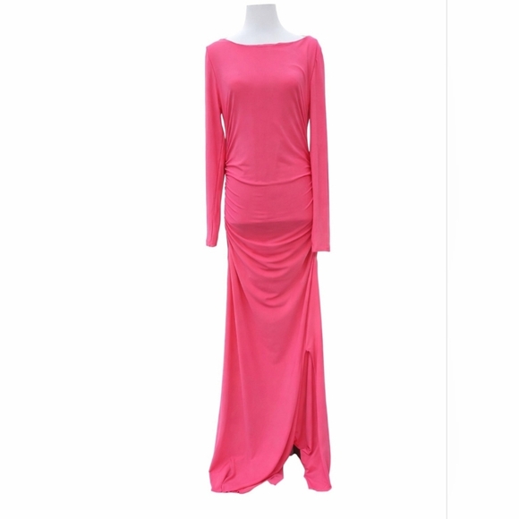 Boston Proper Dresses & Skirts - Boston Proper Slinky Knit Ruched Long Sleeve Maxi Dress Sz M Pink, Cocktail